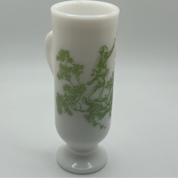 milk glass mug on pedestal green toile design demitasse by Avon cup with handle - Picture 3 of 8